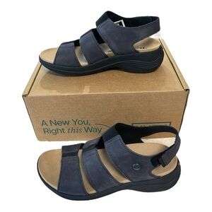 KURU Coda Muse Sandals Womens Size 8 Jet Black Nubuck Strappy Comfort Walking